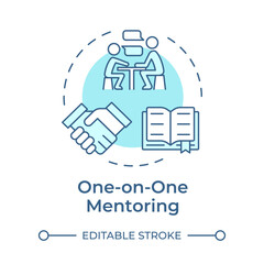 Sticker - One-on-one mentoring soft blue concept icon. Individual consultation. Personalized guidance. Coaching. Round shape line illustration. Abstract idea. Graphic design. Easy to use in blog post