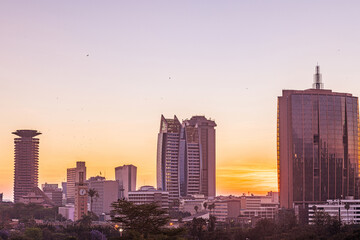 city skyline at sunset