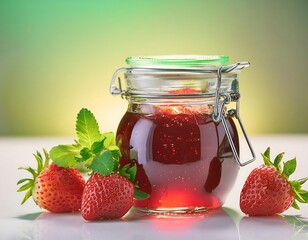 Wall Mural - Strawberry jam in glass jar