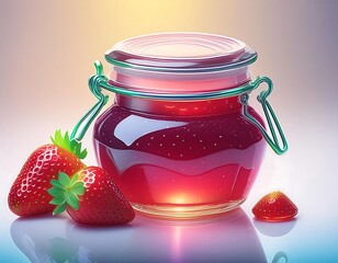 Wall Mural - Strawberry jam in glass jar