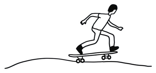 Poster - PNG Man skateboarding drawing cartoon black.