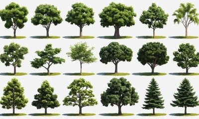 Wall Mural - Variety of trees with green foliage isolated on white backdrop