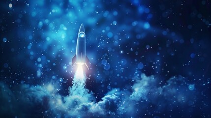 Leinwandbilder - Abstract blue giving hand with rocket launch. Low poly style design. Hello winter concept. 3D geometric background. Wireframe light connection structure. Isolated illustration. Abstract blue giving