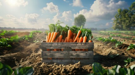 Poster - Fresh Carrots in a Wooden Crate