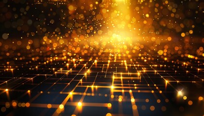 Technology Yellow Background with Cubes. Digital Abstract Futuristic Wallpaper