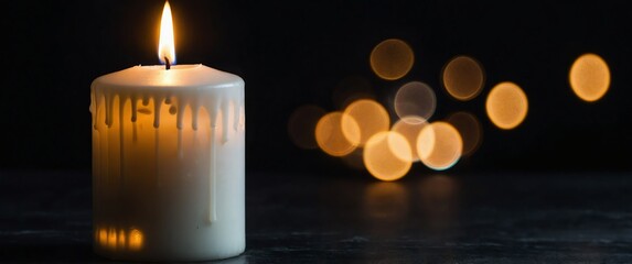 Sticker - a white candle on plain black background for banner with copy space