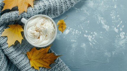 Wall Mural - Autumnal Whimsy: A Cup of Warmth and Falling Leaves