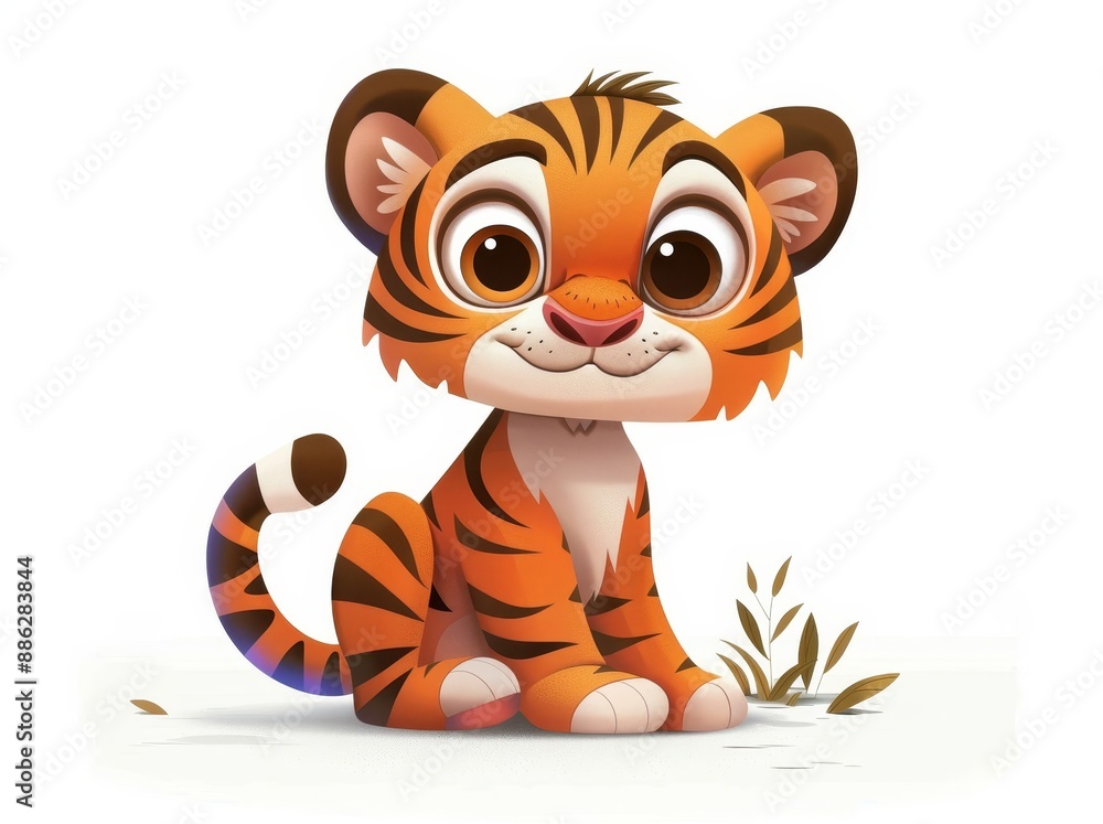 White background with a cute cartoon tiger Stock Illustration | Adobe Stock