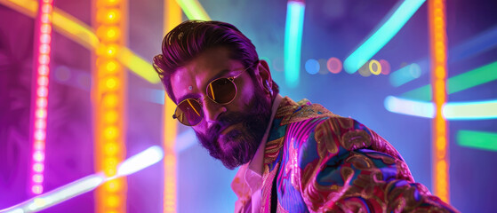 Poster - A vibrant and dynamic photo of Indian bollywood star pure with clean hair wearing stylish sunglasses