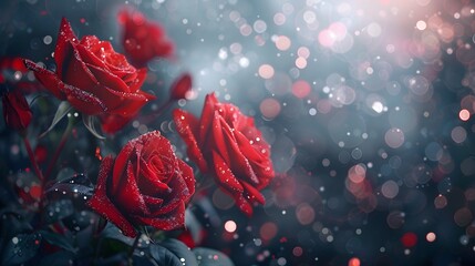 Wall Mural - romantic red roses with glitter background