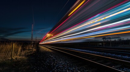 Wall Mural - Night Train Lights Streaks Across the Tracks