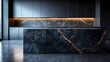 © Atchariya63 - Luxurious dark marble kitchen island, empty, modern interior, high-end finish,