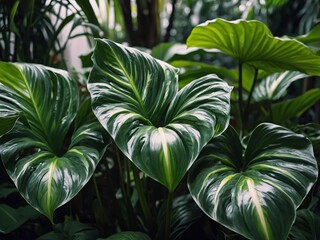 Tropical leaf pattern of Spathiphyllum cannifolium in garde