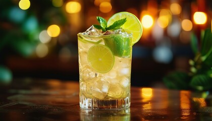 Wall Mural - photo delicious beverage with lime and ice