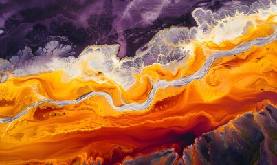 Wall Mural - Abstract Aerial Landscape: Orange River with White Salt Banks