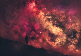 Poster - Milky Way Nebula with Man Silhouette