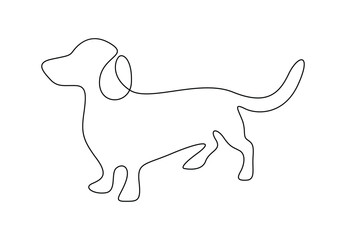 Wall Mural - Vector illustration of dachshund dog continuous one line drawing. Pro vector