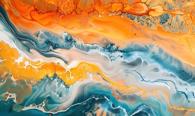 Wall Mural - Abstract Aerial View of Orange and Blue Liquid