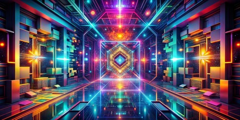 A futuristic digital artwork depicted in stock photo with vibrant colors and geometric patterns, algorithm