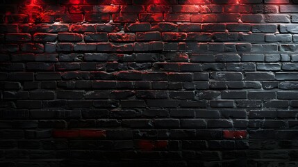 Wall Mural - black brick wall with red lights effect background