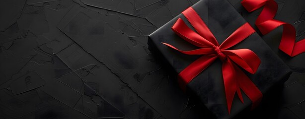 Sticker - Black Gift Box With Red Ribbon, Top View