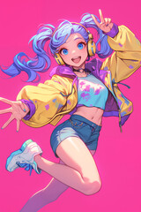 Wall Mural - 街でダンスする女の子　AI