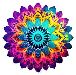 Sticker - PNG Colorful mandala pattern flower white background.