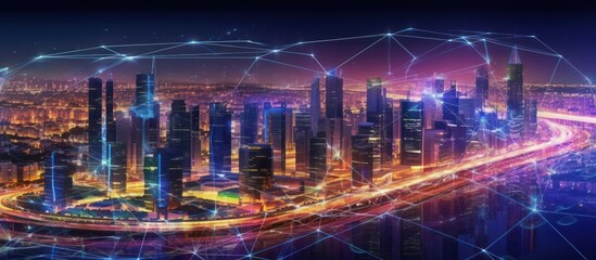 Futuristic Cityscape with Network Connections