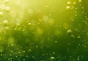 Wall Mural - abstract green background with bubbles and oil