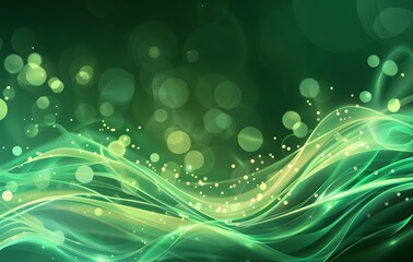 Wall Mural - abstract green background with bokeh lights and waves
