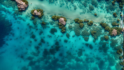 Aerial perspective, clean and beautiful ocean currents, white sandy beaches, landscape background image