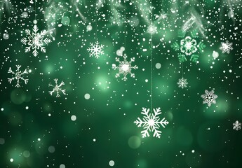 Poster - Green Christmas Background with Snowflakes and Glitter