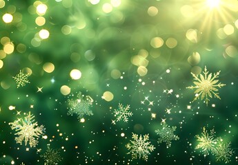 Poster - Sparkling Green Christmas Background with Snowflakes