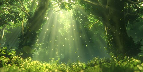 Wall Mural - enchanted forest sunlight through leaves