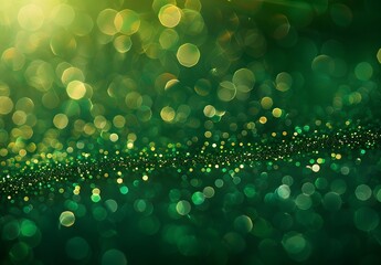 Wall Mural - green glitter bokeh background with soft light
