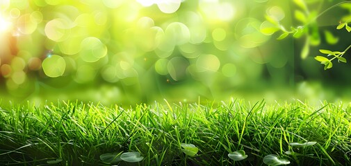Wall Mural - green grass meadow with bokeh lights