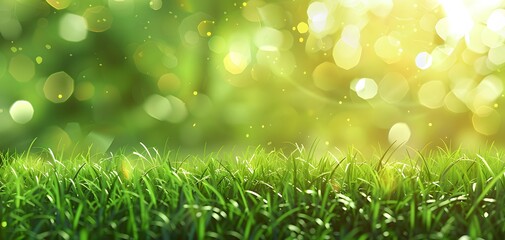 Wall Mural - green grass with bokeh light background