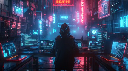 high-tech hacker in neon glow