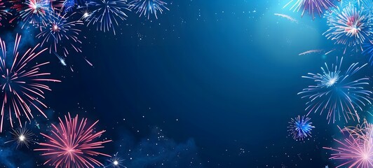 Wall Mural - New Year Fireworks Banner with Blue Background