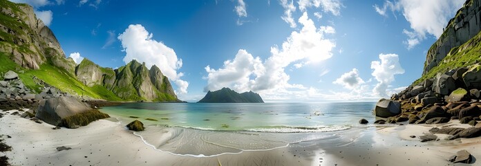 Wall Mural - Panoramic View of Lofoten Islands Beach, Norway