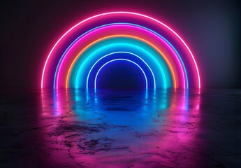 Wall Mural - minimalist neon rainbow archway with reflection