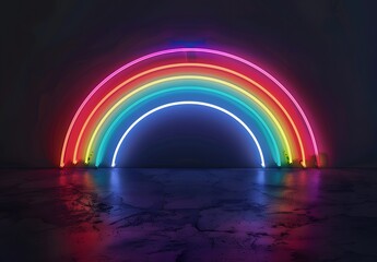 Wall Mural - neon rainbow arch in dark room