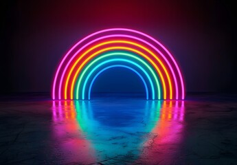 Wall Mural - minimalistic neon rainbow arch in dark room