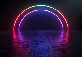 Wall Mural - minimalist neon rainbow archway on black background