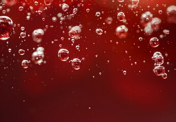 Canvas Print - Red Liquid with Floating Bubbles Abstract