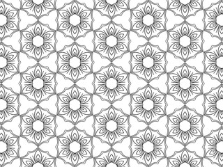 Wall Mural - Retro abstract flower seamless pattern. Wrapping paper flat botanical design. Textile herbal ornament. Monochrome ornate background. Lace elegant fabric decor. Vintage geometric foliage backdrop