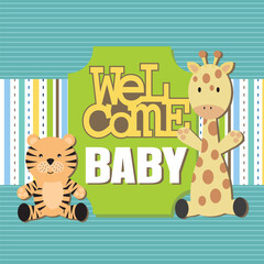 Canvas Print - Baby shower card design with cute giraffe and tiger