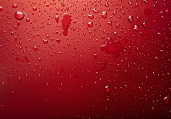 Sticker - Water Drops On Red Background, Top View, Flat Lay