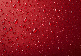 Canvas Print - Water Droplets on Red Background, Top View