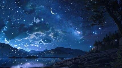 Canvas Print - Starry Night Over a Tranquil Lake
